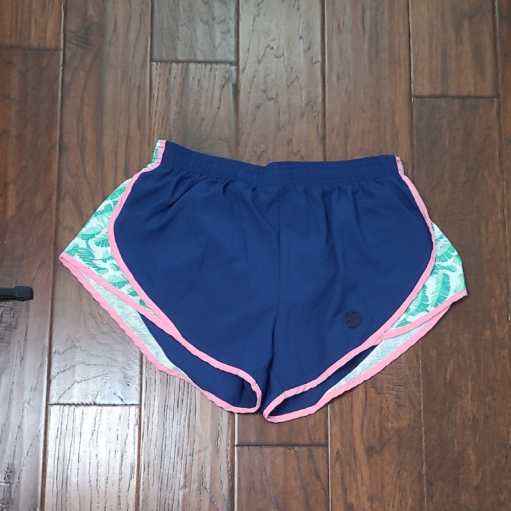 Simply Southern Navy Blue with Pink & Green Accent Athletic Shorts size Large